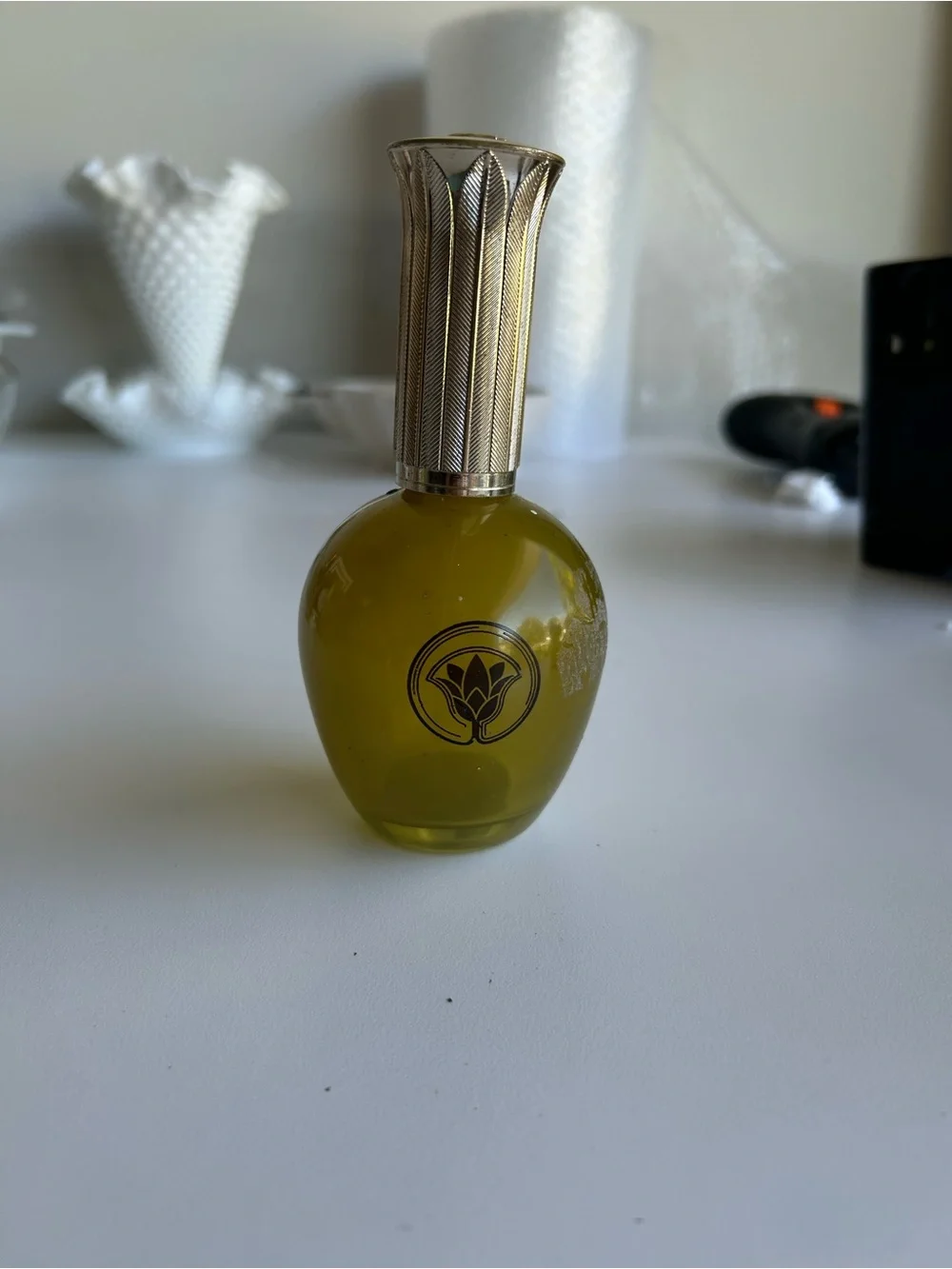 Vintage Avon etc Decorative Glass Bottles and Vanity Jar - Olive Green Accent